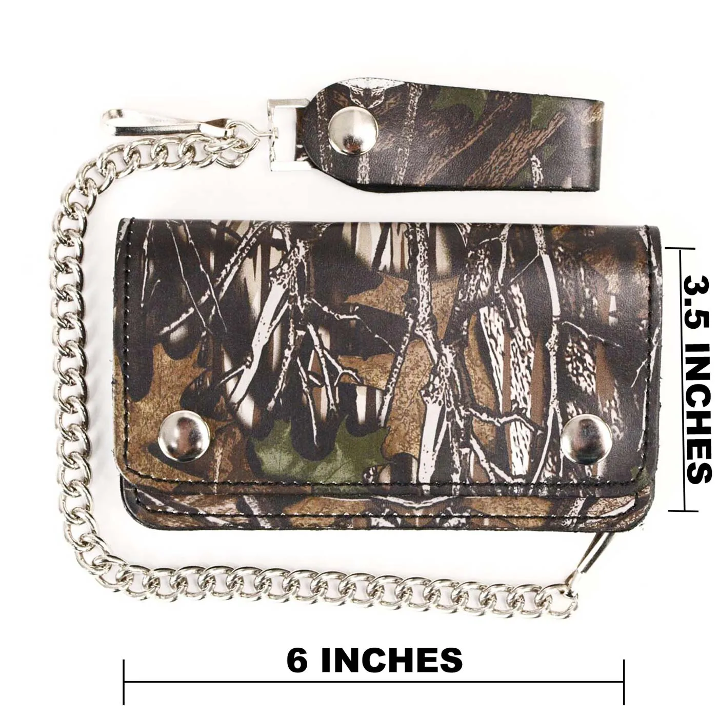 Milwaukee Leather MLW7803 Men's 6” Camouflage Bi-Fold Leather Wallet w/ Anti-Theft Stainless Steel Chain