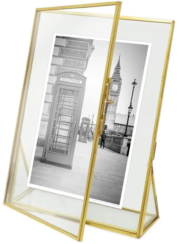 NOUMAN HANDICRAFTS Decorative Metal Gold Vertical|Standing Photo Frame with Pressed Glass|Tabletop Metal with Locket Closure and Angled Base, for Pictures, Art, Mementos, Keepsakes(Size-8×10 Inch)