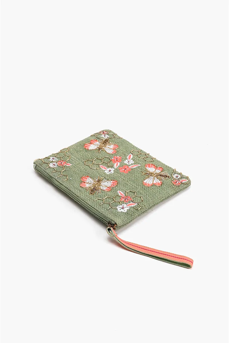 Olive Green Bee Wristlets Hand-Woven Jacquard Design