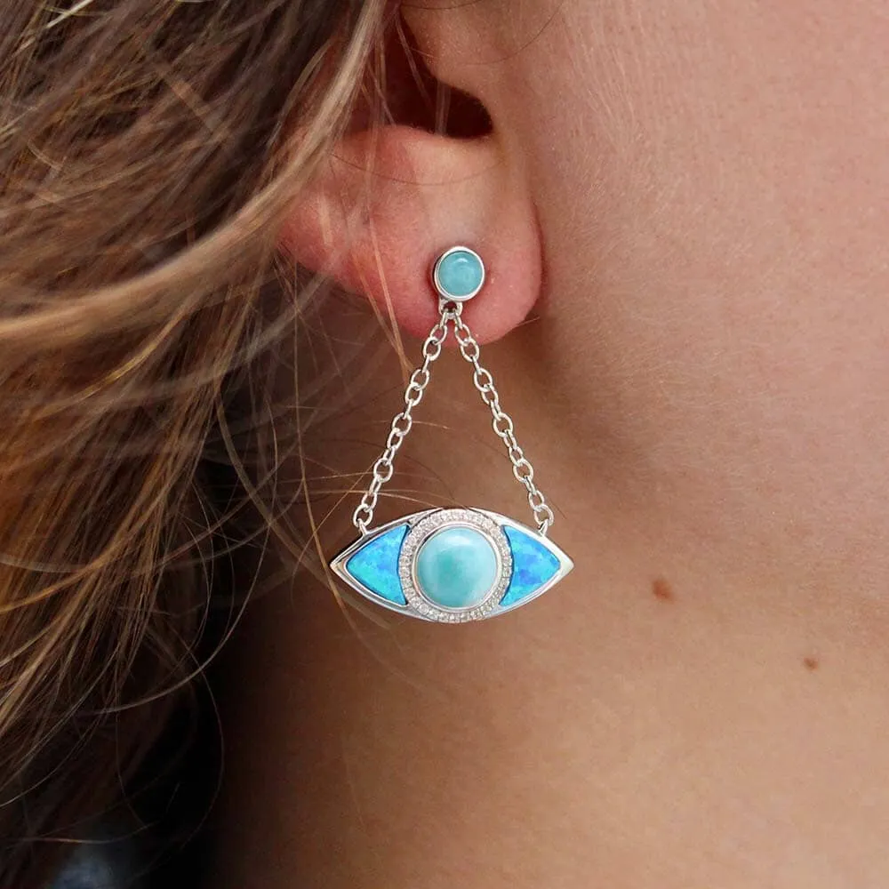 Opal & Larimar Eye of Protection Earrings