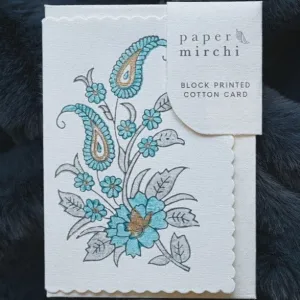 Paper Mirchi  Card Hand Block Printed Kairi Turquoise