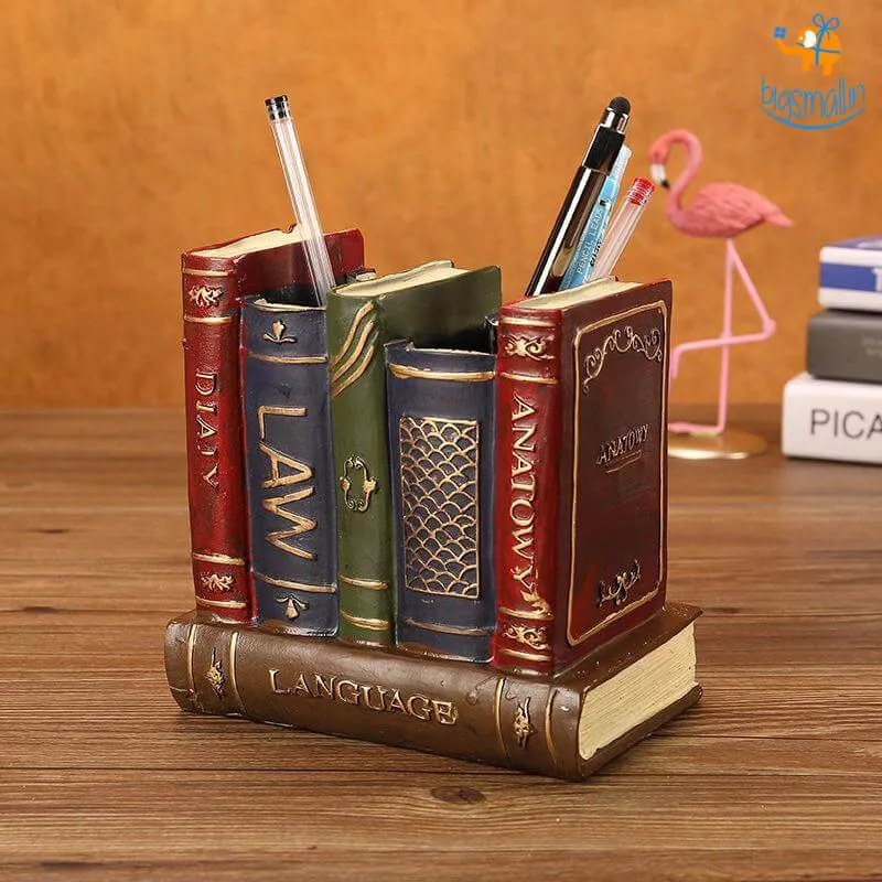 Retro Book Resin Stationery Holder - Hand painted