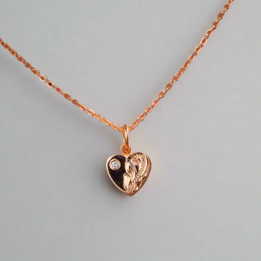 Rose Gold Engraved Heart Pendant