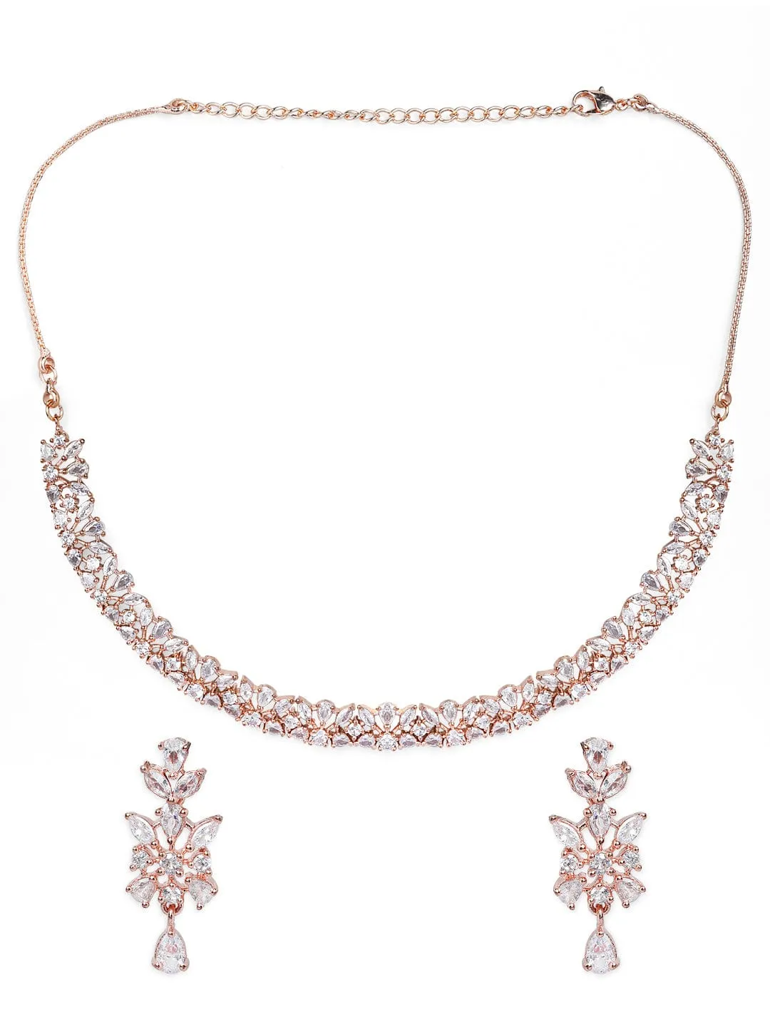 Rubans Simple Gold Toned CZ Necklace Set