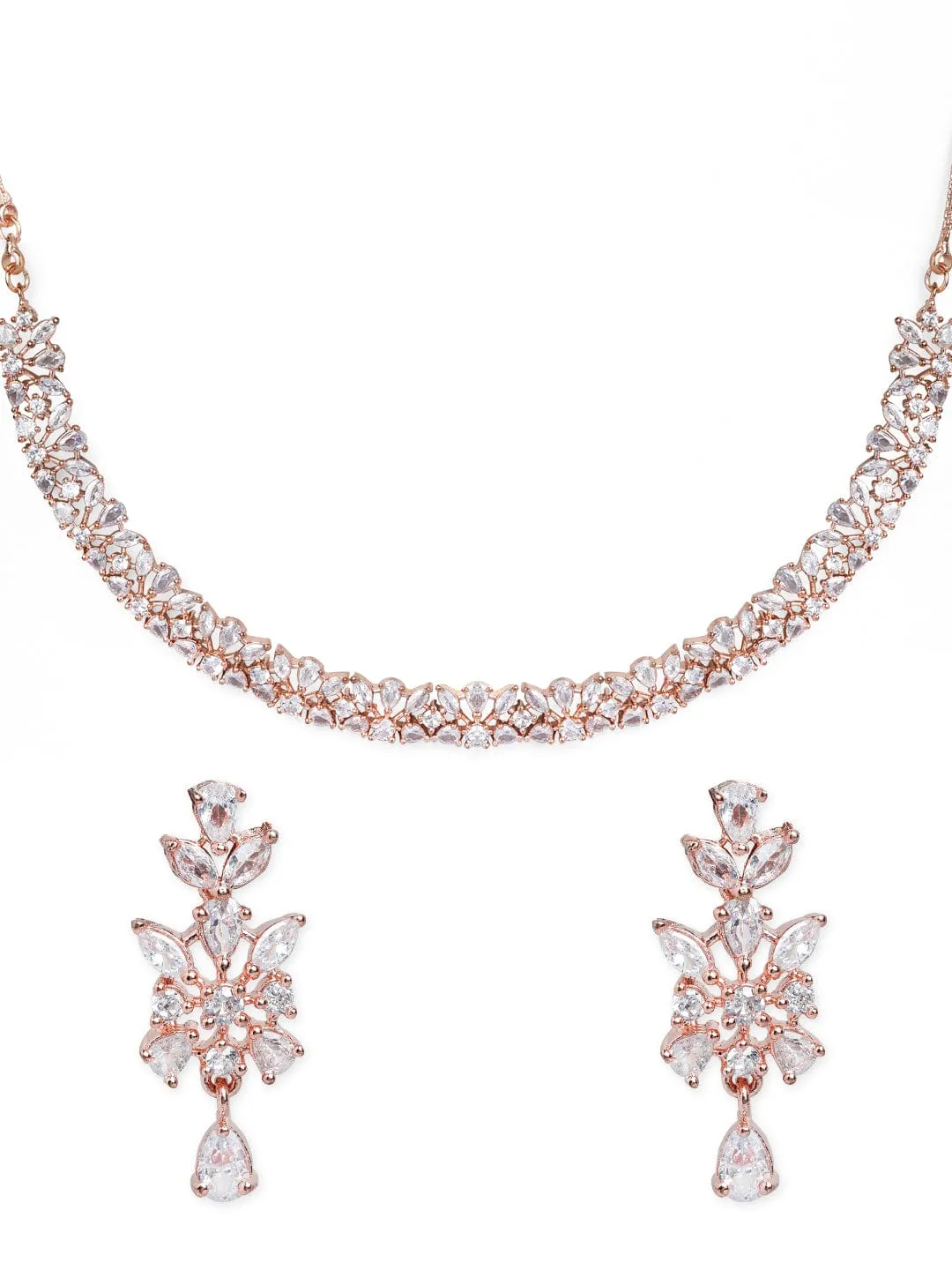 Rubans Simple Gold Toned CZ Necklace Set