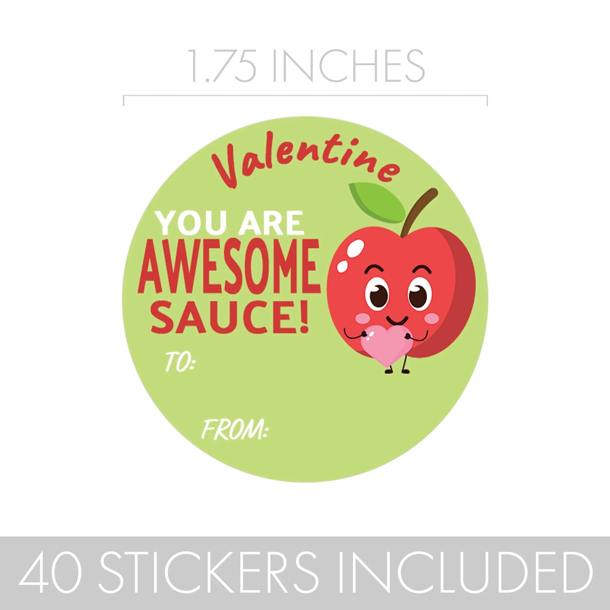 Valentine's Day Treat Stickers: Apple Theme Applesauce for Kids - 40 Circle Stickers