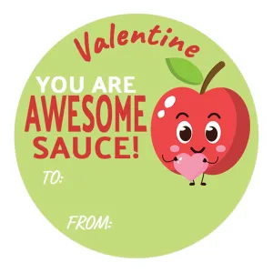 Valentine's Day Treat Stickers: Apple Theme Applesauce for Kids - 40 Circle Stickers