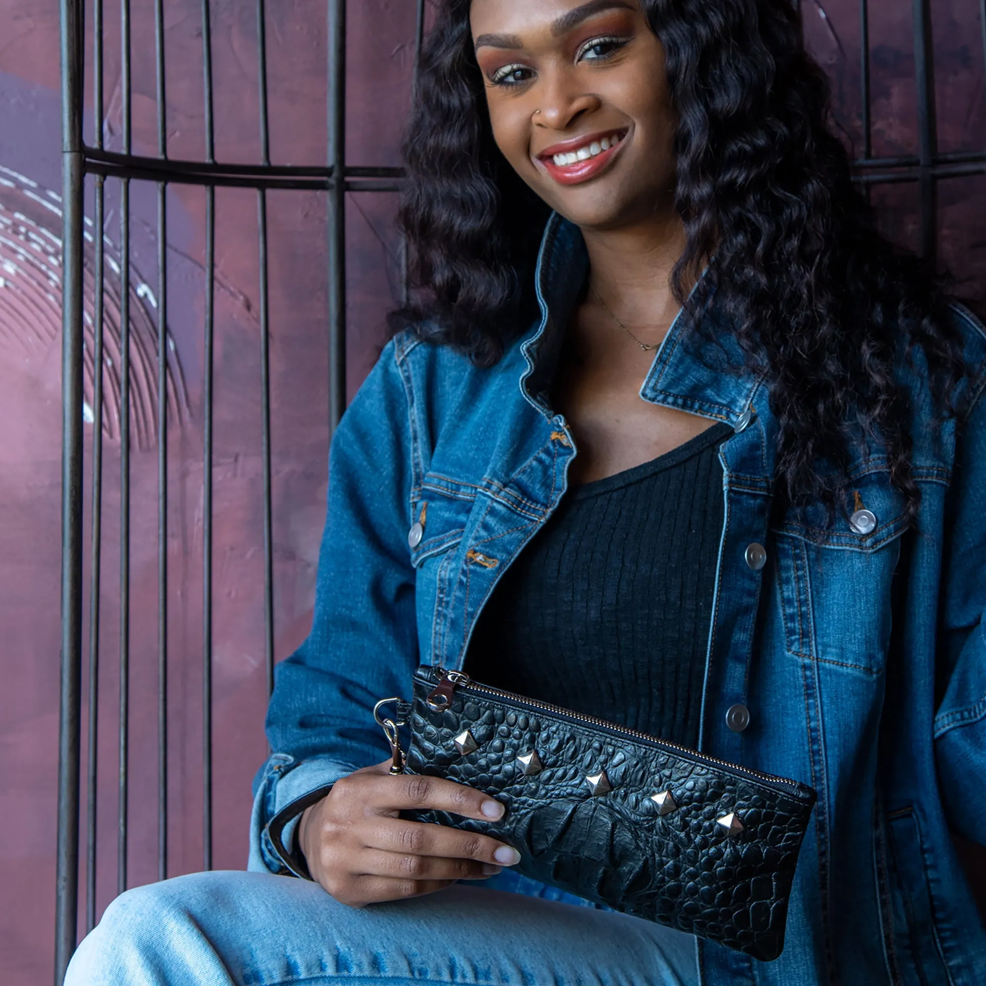 Weekend Clutch - Classic Black with Studs