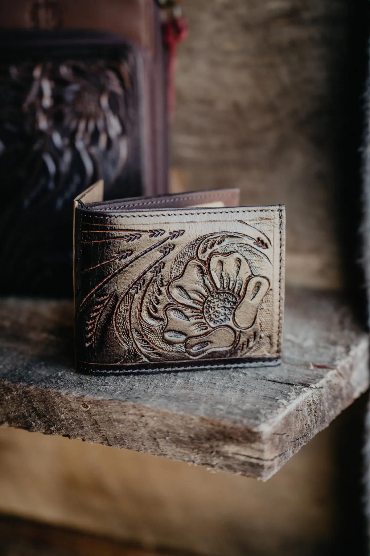 'Westward' Men's Floral Tooled Bifold Wallet by STS Ranchwear